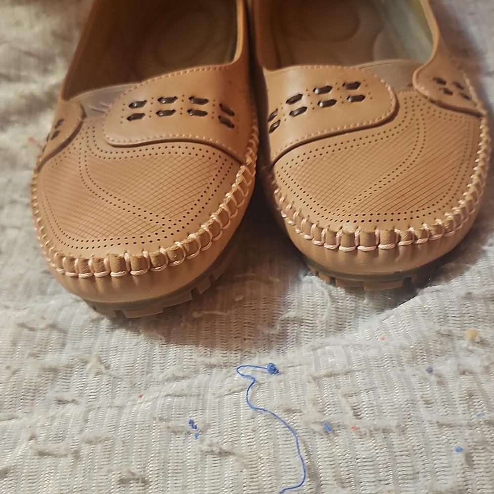 Tan Loafers with Perforated Design
